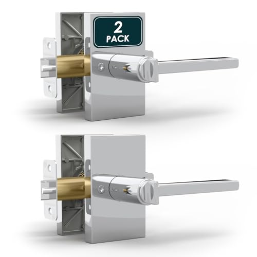 Image of Mega Handles Glamor Entry Door Handle - 2 Pack Reversible Chrome Door Handles, Keyed Entry Heavy Duty Door Handle with Lock for Entrance & Bedroom, Fits All Standard Doors - Polished Chrome