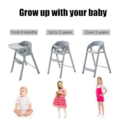 Image of Convertible High Chairs for Babies & Toddlers. 5-in-1 Adjustable High Chair with Removable Tray, Easy to Clean, Portable.Gray