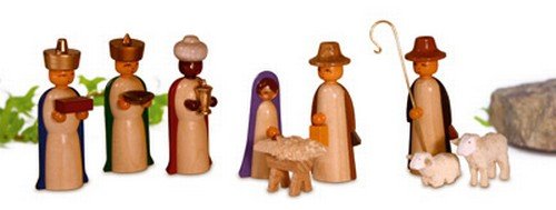 Rudolphs Schatzkiste Miniaturfiguren Christi Geburt farbig HxBxT 6x2,5x1,5cm NEU Holzfiguren Holzschmuck Holz Seiffen Weihnachtsland Weihnachtsdekoration Erzgebirge Dekoration Weihnachten