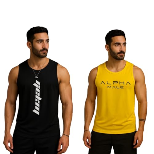 Image of Pack of 2 Sando For Men Men's Sleeveless Round Neck Vest - Pack of 2, Polyester Fabric, Quick Dry Gym & Casual Wear Gym Fit