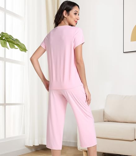 Image of NACHILA Bamboo Viscose Women's Pajamas Set Short Sleeve Pjs and Capri Pants | Soft like cloud