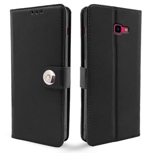 Image of Pikkme Samsung Galaxy J4 Plus Flip Cover Leather Finish | Inside TPU with Card Pockets | Wallet Stand and Shock Proof | Complete Protection Button Flip Case (Black)