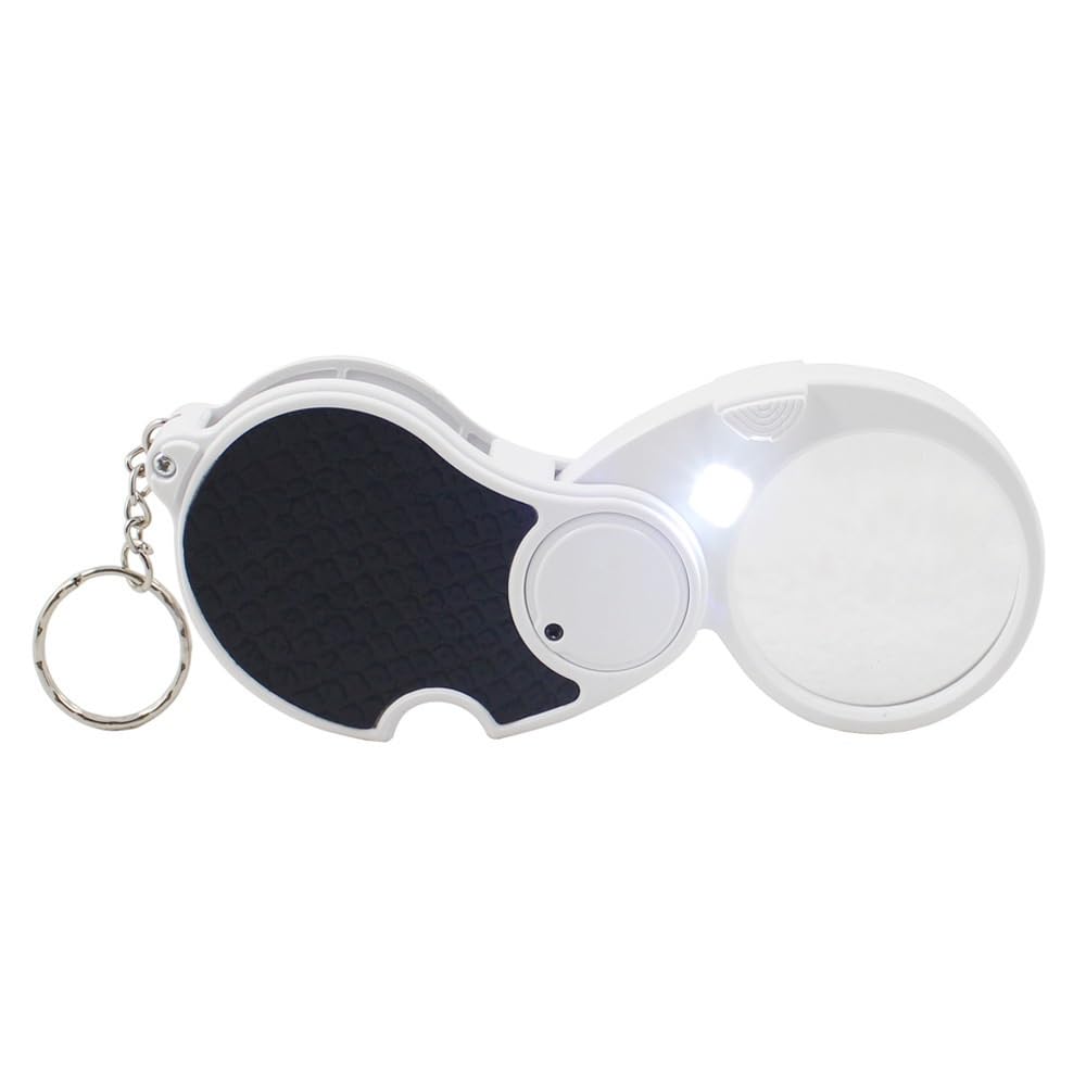 MQPALZKD 5X Handheld Magnifying Glass with LED Light Pocket Jewelry Loupe Keychain Coins Magnifier ﻿