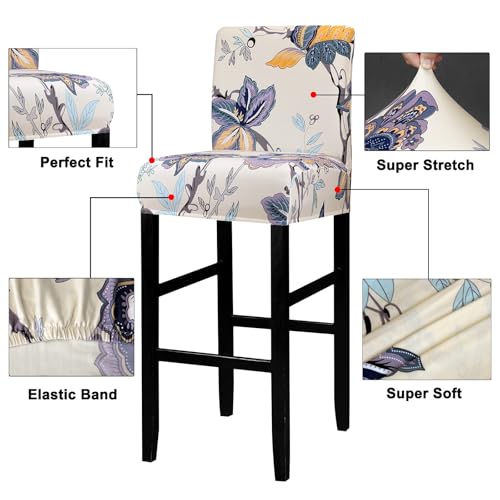 Image of Lellen Bar Stool Covers Set of 4- Jacquard Bar Stool Chair Cover with Backs,Barstool Covers Slipcovers,Stretch Barstool Seat Covers,Chair Protector Covers for Kitchen Dining Room Counter Island