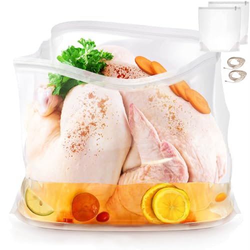 2 Pack 2226 Turkey Brine Bags Extra Large brine bags for Turkey Holds up 40lb Thickened Turkey Brining Bags with 2 removable zipper assist clips and Cotton Strings turkey marinade bag