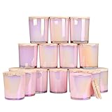SHOWIN Thick Candle Jars for Making Candles 16 Pcs, 7 OZ Empty Jars with Wood Lids for Candle Making, Sample Container, Glitter Pink