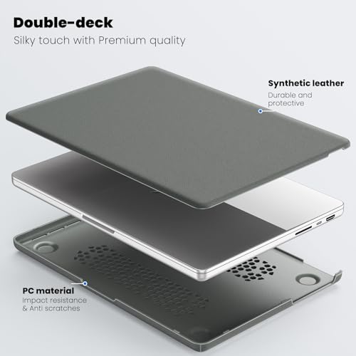 Image of ProElite Case for MacBook Pro 14 inch 2025 2024 2023 2022 2021 M5 Pro /M5 Max /M5 /M4 /M3 A2918 A2992 M2 A2779 M1 A2442 Pro Max, Slim Leather Case with Foldable Stand, Grey