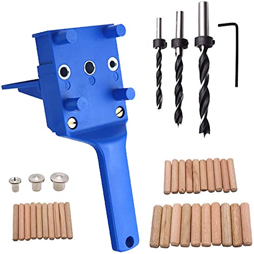 Graywlof Kits de Plantillas de Clavijas de Madera de Mano de 41 Piezas, Herramientas de Taladro de Madera para taladrar Madera, para Juntas de Clavijas de carpintería(Color:Azul) Cover