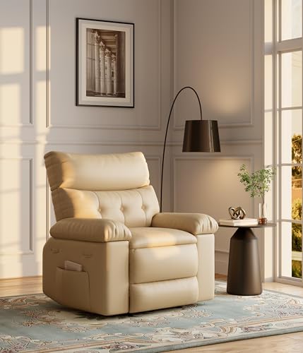 Image of GarveeHome Recliner Chair - PU Leather Manual Recliner for Adults, Lazy Chair with 1.5X Sponge Comfort Arm and Back for Living Room, Bedroom