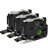 Greateam Gold on Black Label Maker Tape 24mm Compatible with Brother TZe Tape 24mm .94'' TZe-354 Black P Touch Label Tape 1 Inch for Brother PT-D610BT PT-D600 PT-P710BT PT-P700 PT-P750W 3 Pack