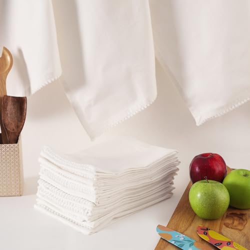 Image of TARAN LIVING Kitchen Towels 100% Cotton Solid Kitchen Dish Cloths, Valentine Decor Hand Towel Reusuable Dish Towel for Cleaning & Drying Tea Towels Set with Hanging Loop - 18 inchx 28 inch, Pack of 6 - White