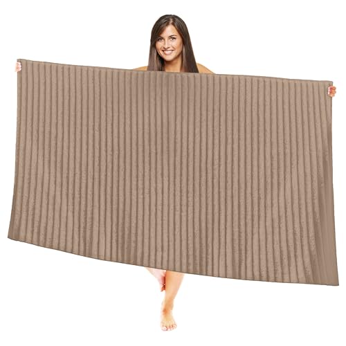 Image of Elegant Comfort 100% Turkish Cotton Corduroy Ribbed Luxury Jumbo Bath Towel Ultra Soft - 35 x 70 Inch - Luxury Spa Premium Hotel Quality Highly Absorbent and Quick Dry Large Bath Towel, Taupe