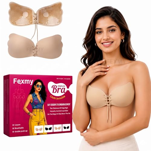 Image of Women's & Girl's Strapless Push Up Wire Free Stick On Invisible Bra, Sticky Liftup Silicone, Stick on Bra for Backless Dress Free Size B Cup