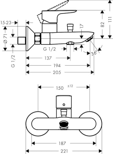hansgrohe Wannenarmatur Talis E (Aufputz, für 2 Funktionen) Brushed Bronze