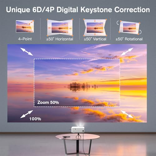 Image of Auking 3000ANSI 4K Outdoor Projector with WiFi and Bluetooth, 6D /4P Keystone, 50% Zoom, 300 inch Movie Projector for Laptop /HDMI /USB /TV Box /Android /iOS
