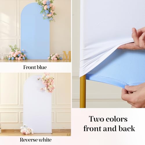 Image of 7.2FT 6FT Arch Backdrop Cover for Wedding, Set of 2 Stretchy Spandex Fitted Arch Stand Cover for Baby Shower, Birthday Party Decor, Chiara Backdrop Cover with Double-Sided Design(White, Blue)