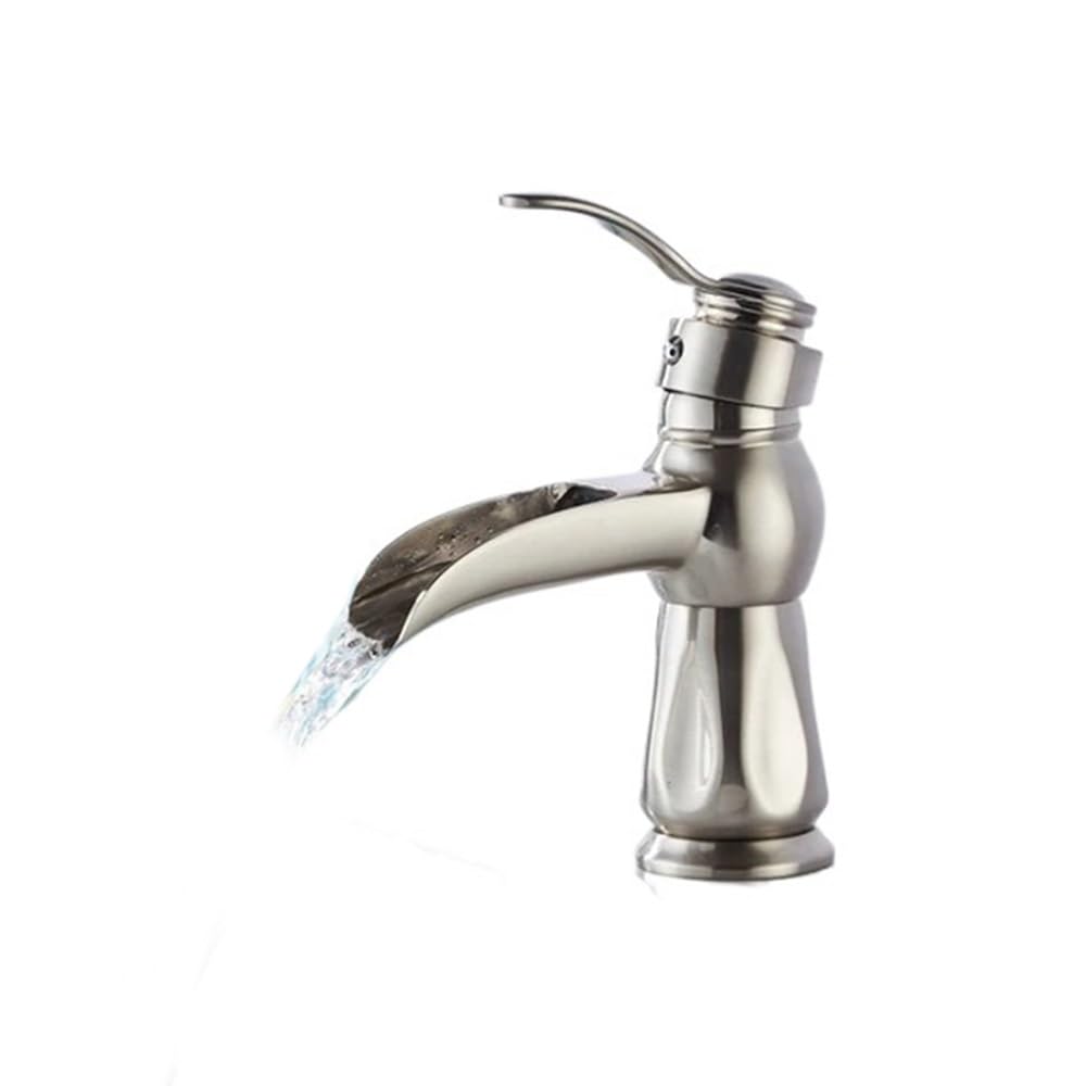 Basin Faucets Antique Brass Waterfall Bathroom Vessel Sink Faucet Single Handle Hole Deck Wash Mixer Water Tap(Nickel)