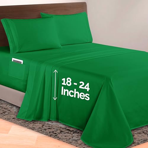 Image of Elegant Comfort Luxurious 1500 Premium Hotel Quality Microfiber 4-Piece Sheet Set, 18-24 Inches Deep - Extra Deep Pocket Sheets - Ultra Soft 4PC Deep Pocket Sheets, Queen, Emerald Green