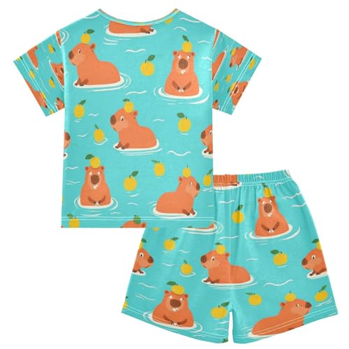 Pajama Sets Short Sleeve Cute Animals Swimming Playfully Soft Cotton Summer Sleepwear 2 Piece PJS Size 5-14T2