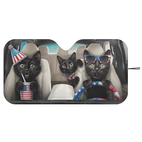 Image of 4th of July Cat Car Front Windshield Sun Shade Foldable Car Windshield Sun Shade UV Rays and Keeps Vehicle Cool Easy to Install for Most Sedan Truck SUV