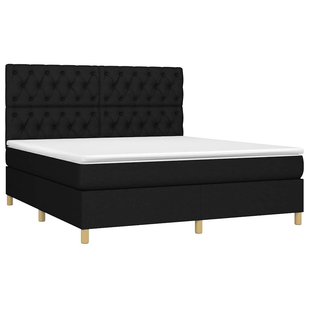 tkanina z regulowanym zagłówkiem LED 160x200 cm czarny | Łóżko kontynentalne z materacem 160x200 cm czarne tkanina z regulowanym zagłówkiem i LED