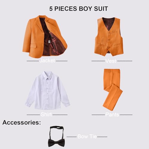 Image of Boy Suits 5 Pieces Formal Suit Set with Adjustable Waist Kids Dress Suit for Wedding Prom