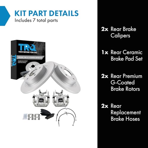 Image of TRQ Rear Brake Pad and Rotor Set Ceramic G Coated Rotors Calipers Hoses Compatible with 2012-2017 Buick Verano