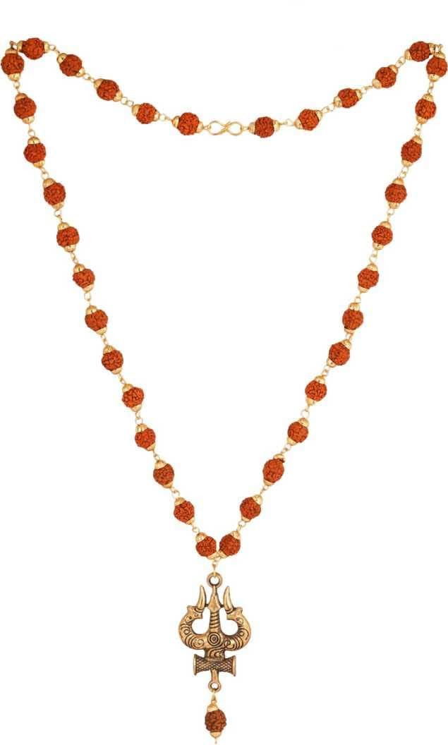 Rudraksha/Trishul/Damru Inspired Mala Pendant Set For Men & Women Gold-plated Plated Stainless Steel Chain-image-41