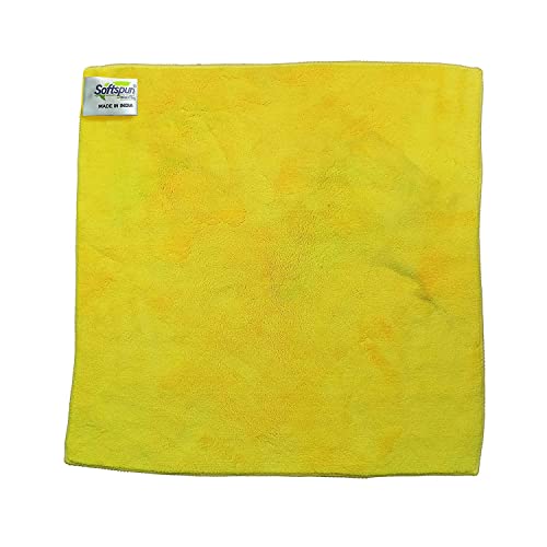 Image of SOFTSPUN Microfiber Cloth - Defected Cloth, Going Cheap! 4 pcs 40x40 cms 900 GSM Grey+Yellow! Thick LintStreak Free Multipurpose Cloths for Car Bike Cleaning Polishing Washing & Detailing.