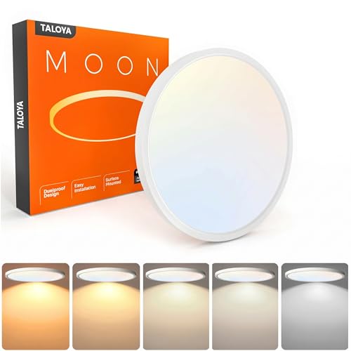 TALOYA Flush Mount 12 Inch Ceiling Light (Milk White Shell), 20W Surface Mount LED Light Fixture for Bedroom Kitchen,5 Color Temperatures in One,0.94 Inch Thickness Round