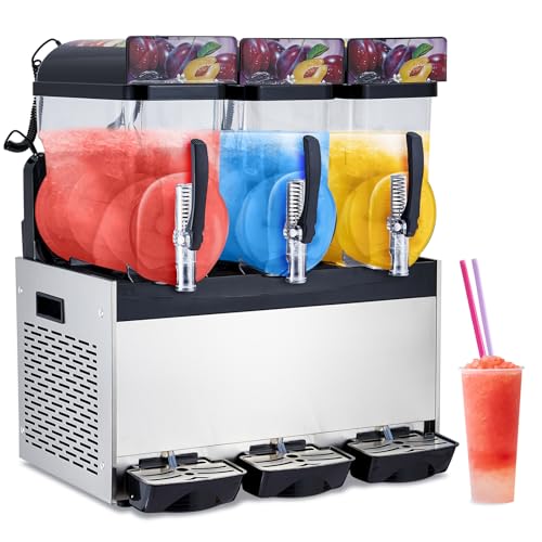 Commercial Slushy Machine, 15 L*3 Slushy Machine for Home, 860W Professional Cocktail Margarita Frozen Drink Maker with Automatic Cleaning Mode, Stain