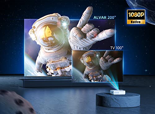 Native 1080P Bluetooth Projector With 100'' Screen, Alvar 10000 Lux & 400 Ansi Portable Outdoor Movie Mini Projector, 60000 Hrs Led Lamp Life, Compatible With Tv Stick, Hdmi And Usb #TOP1