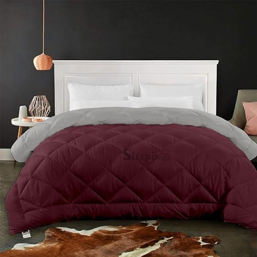 Image of 600 GSM Heavy Winter Single Bed Comforter | Microfiber, Breathable, Reversible,Soft, Lightweight & Machine Washable Comforter for Single Bed 60x90 Inch - WineSilver