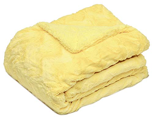 Chanasya Fuzzy Faux Fur Soft Wave Embossed Throw Blanket - Cozy And Warm Lightweight Reversible Sherpa For Couch, Home, Living Room, And Bedroom Décor (50X65 Inches) Yellow #TOP2
