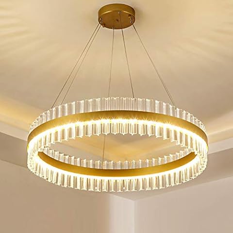 Modern Crystal Pendant Light, Dimmable LED Hanging Light Height Adjustable Cover