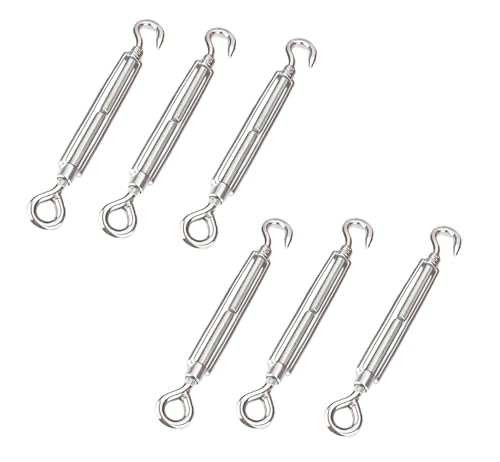 Turnbuckle Wire Tensioner, 6 piezas M6 Acero Inoxidable 304 Gancho y Tensores Ajustables para Cable para Plantas Trepadoras Kit de Tensor (M6 0j) miniatura 1