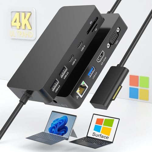 Surface Pro Docking Station, 11 in 1 Microsoft Surface Dock Triple Displays 4K@60HZ HDMI+VGA, Surface Dock for Microsoft Surface Pro 11/10/9/8/X/7/6/5/4,Surface Laptop go/7/6/5/4 /3/2, Surface Book