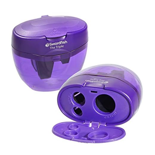 Swordfish ‘The Triple’ Three Hole Pencil Sharpener with Mess-Free Canister [Pack of 1] 8-16 mm [40228s], Purple