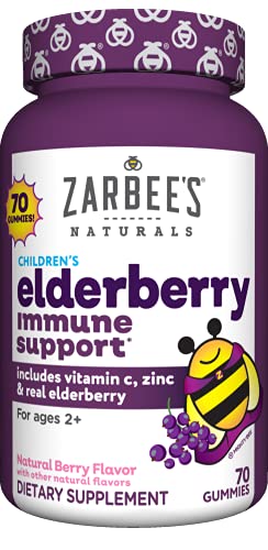 Zarbee's Naturals Children's Elderberry Immune Support Gummies with Vitamin C, Zinc, Natural Berry Flavor, 70 Count