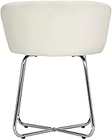 Vista 5 de Hillsdale, Marisol Taburete de Tocador Redondo de Metal y Tapizado con Respaldo Cóncavo para Sala de Maquillaje o Baño, Color Blanco Roto