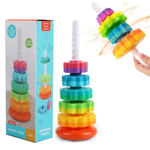Winbar Baby Spinning Stacking Toys Spin ABS Plastic and Color Rainbow Design Ring Stacker Baby Toys 6 to 12 Months Montessori Educational Learning Autism Sensory for Boys and Girls