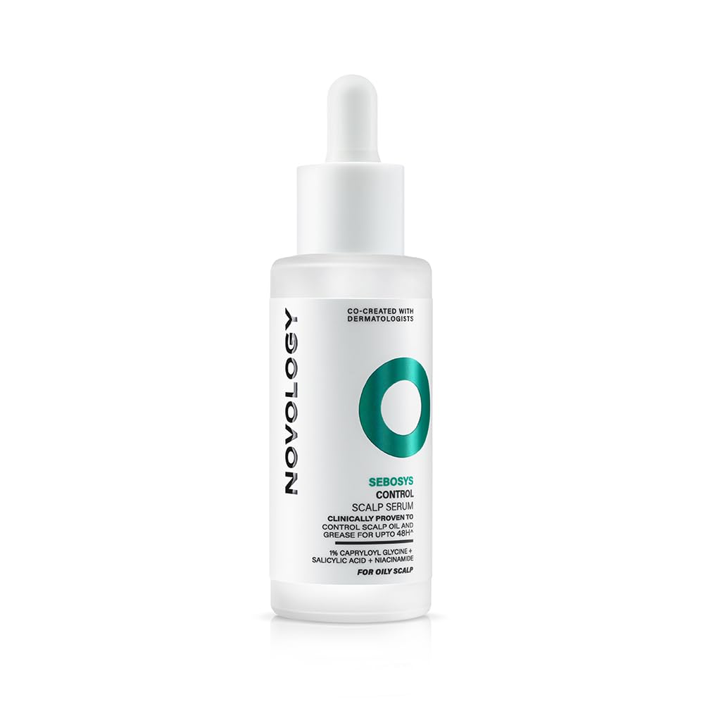 Novology Sebosys Control Scalp Serum for 48hrs Oil Control with 1% Capryloyl, Salicylic Acid, Niacinamide| Targets greasy hair and itchy scalp | 50ml
