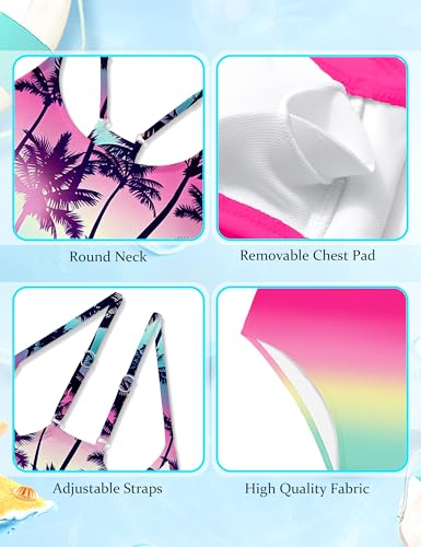 Image of NECIOUS Girls Swimsuit, 3 Piece Bikini Bathing Suit Tropical Floral Swimwear with Cover Up Pants 7-16Y