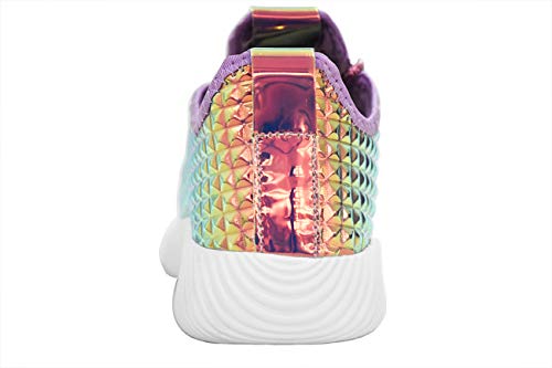 Roxy-Rose Women Lightweight Metallic Hologram Laced Pyramid Leatherette Studded Jogger Casual Sneaker (9 B(M) Us, Hologram Purple) #TOP5