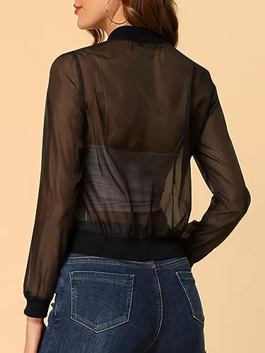 Fisoew Women's Crop Mesh Sheer Bomber Jackets Lightweight Long Sleeve Zip Up Jacket Outwear3