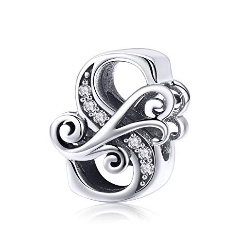 Image of Eternalll Jewellery - Spacer Beads Authentic 925 Sterling Silver Charms Vintage A-Z Letter Alphabet Charms for Bead Bracelets Women Charm Diy Jewelry
