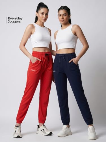 Image of Fflirtygo Cotton Solid Joggers /Track Pant /Solid Pajama /Leggings �100% Export Quality Soft Cotton Night Wear /Pocket Pyjama for Women Combo Pack of 2Pcs, Blue and Grey