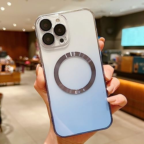 Coque de protection pour appareil photo magnétique iPhone 13 Pro Max bleu transparent