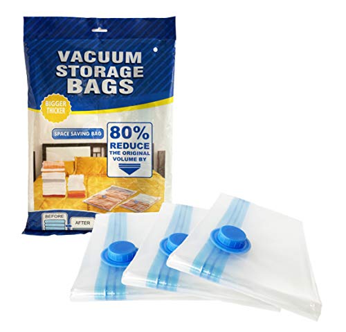 3 Pack Vacuum Storage Bags Small Premium Reusable Vacuum Sealer Bags for Clothes 3 Small (24 x 16) Space Saving Storage Bags (3, Small)