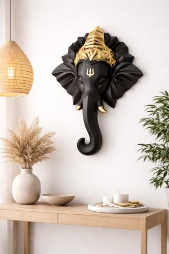 Image of REMANENCE Spiritual Ganesha Wall Sculpture - Perfect Wall Decor for Living Room, Entrance & Temple (Black)